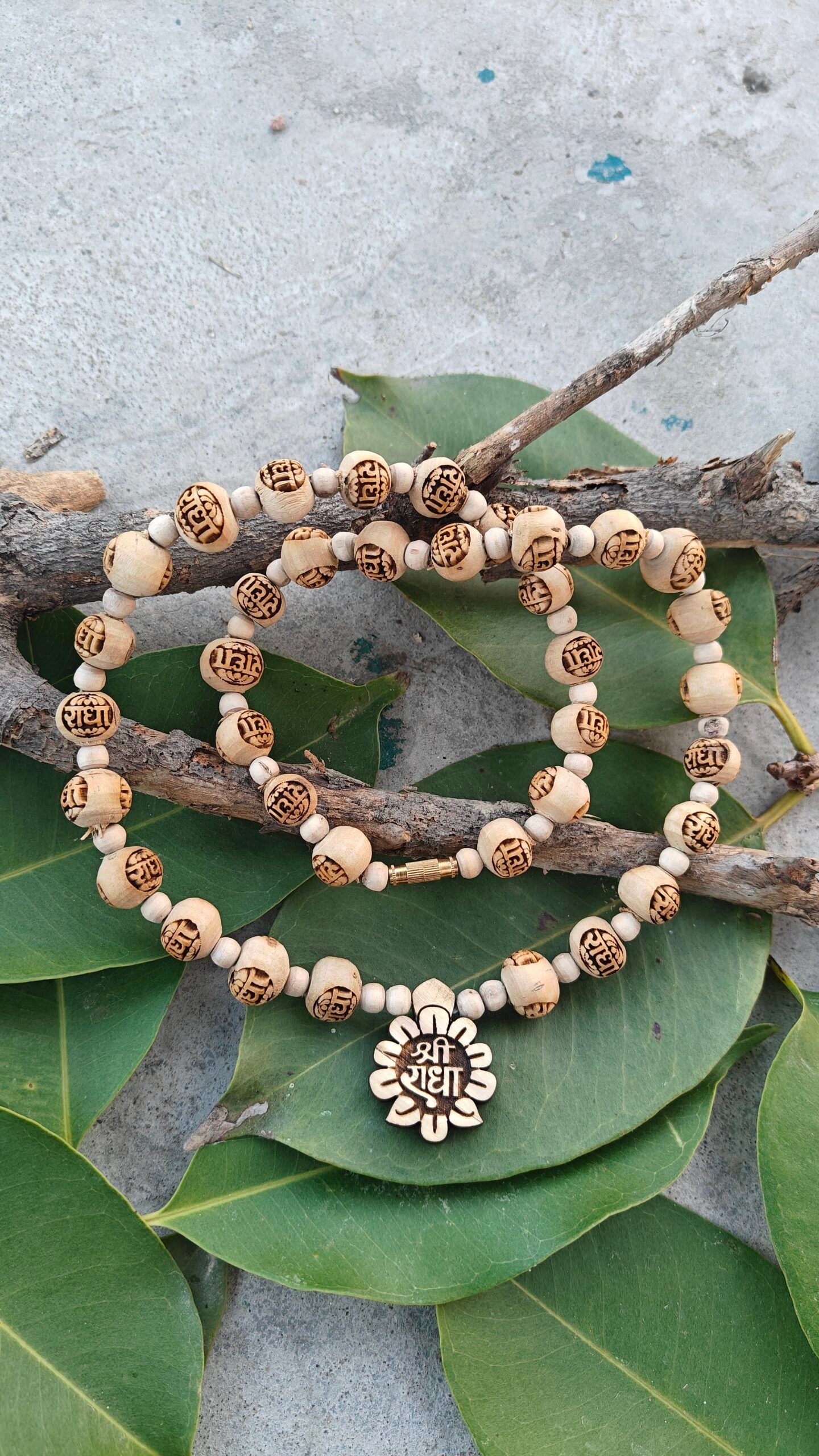 Shree Radha Flower shape locket mala with radha tulsi beads