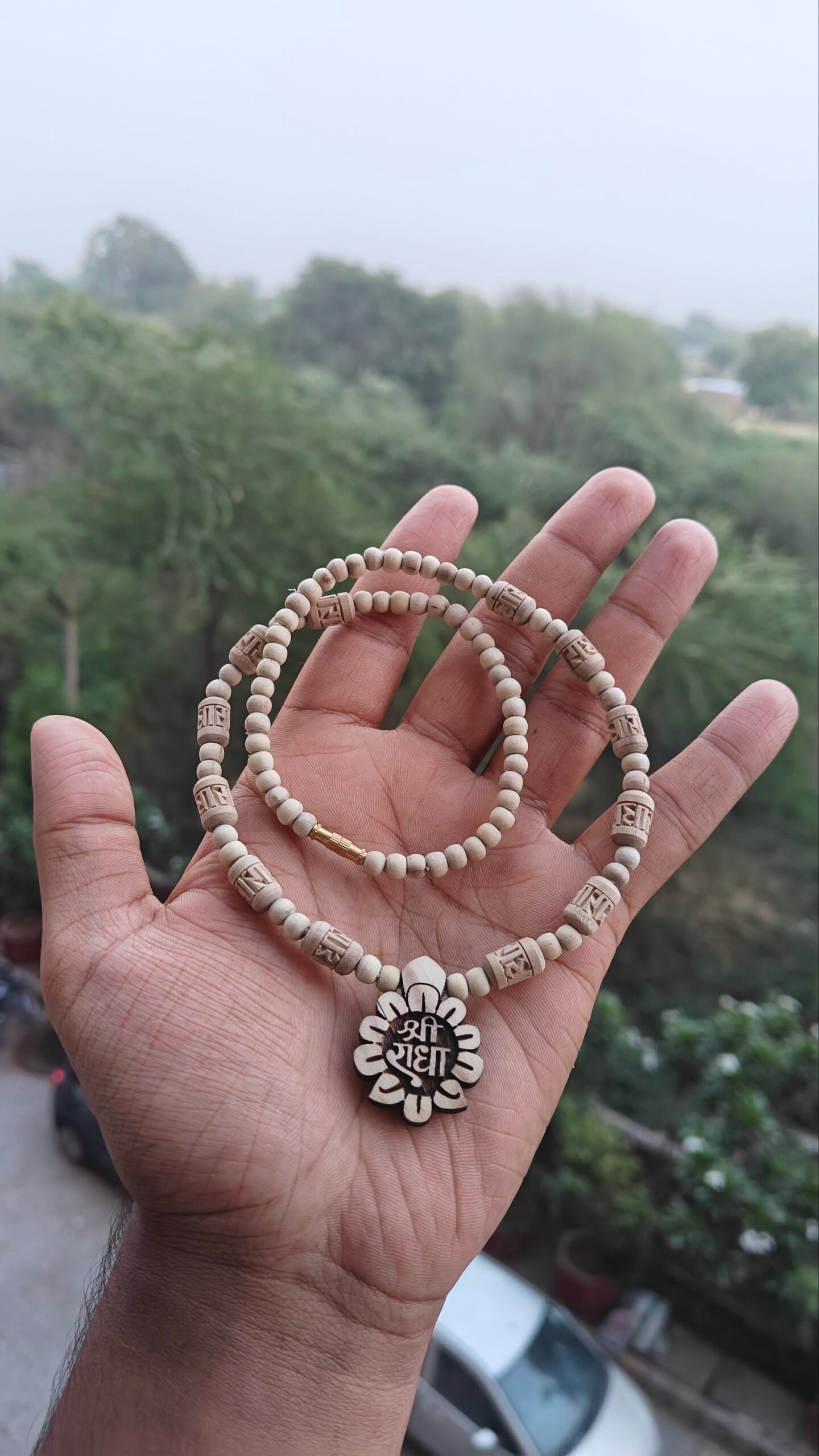 Shree Radha Flower Locket Mala With Radha Naam Beads