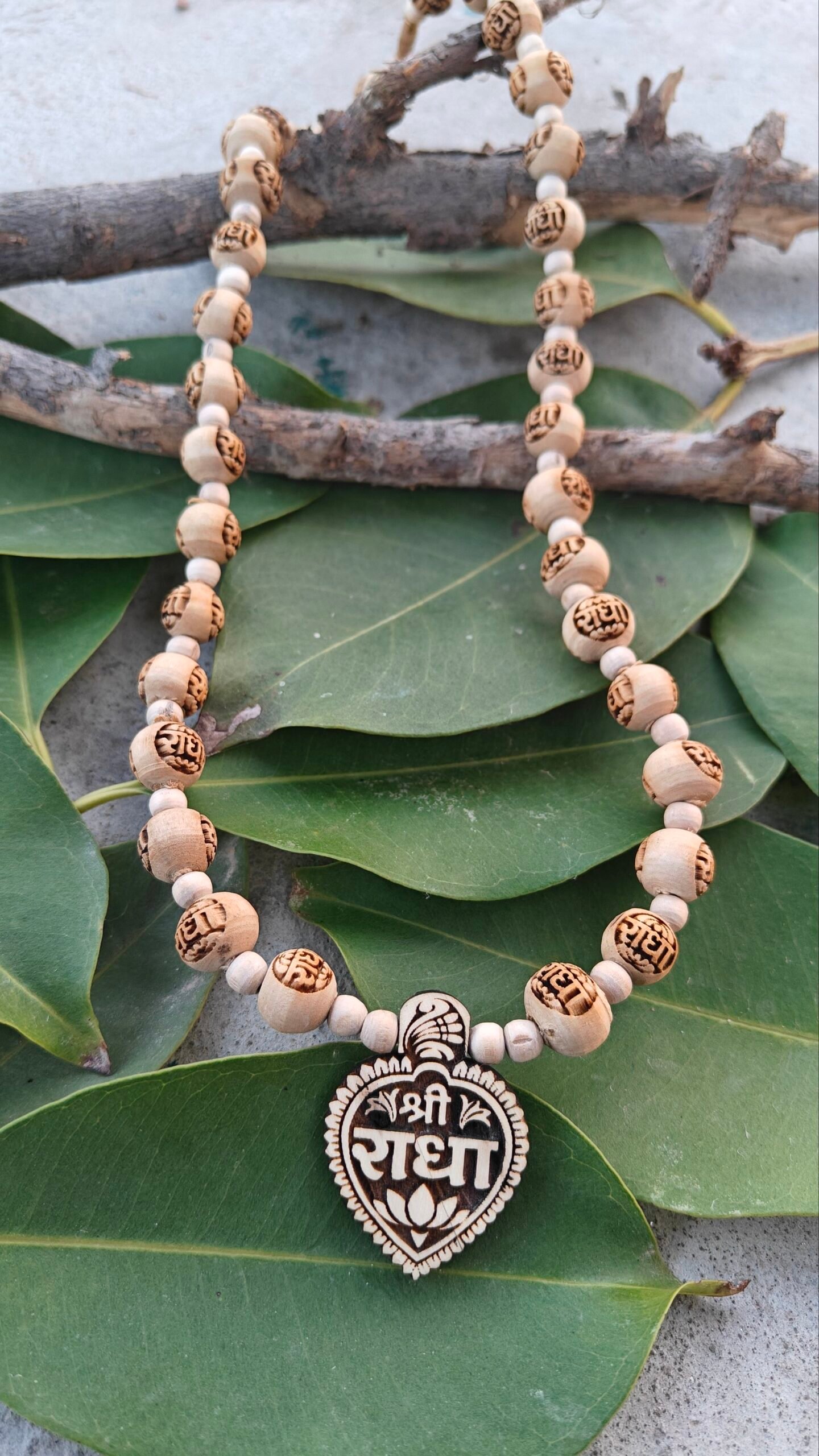 Shree radha heart shape tulsi locket mala with radha tulsi beads - Image 2