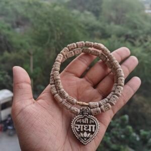 Shree radha heart shaped tulsi locket mala with handcrafted radha beads