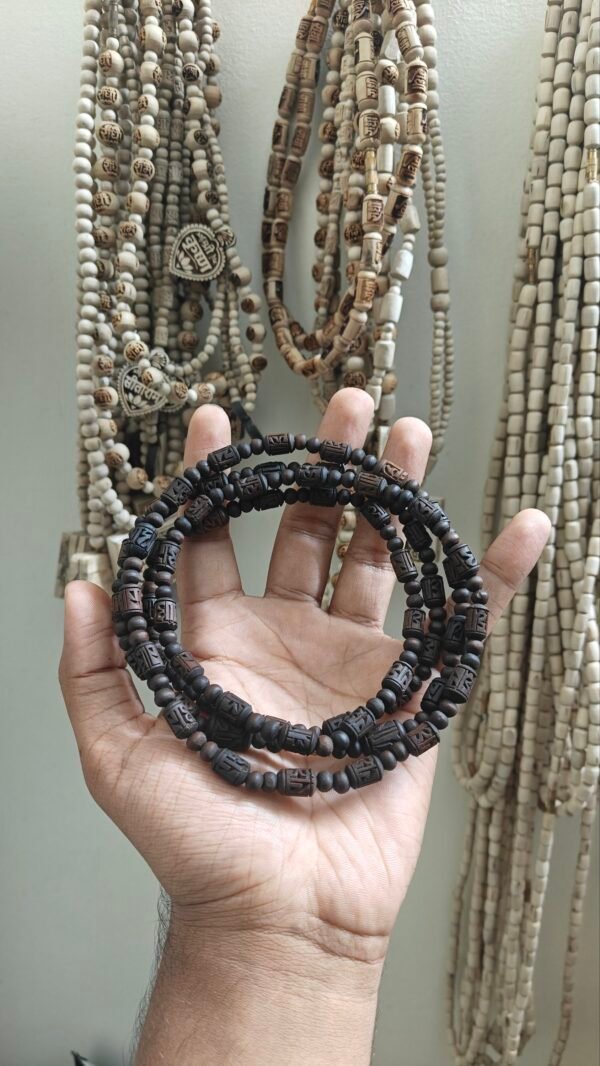 3 round black brown radha kanthi mala
