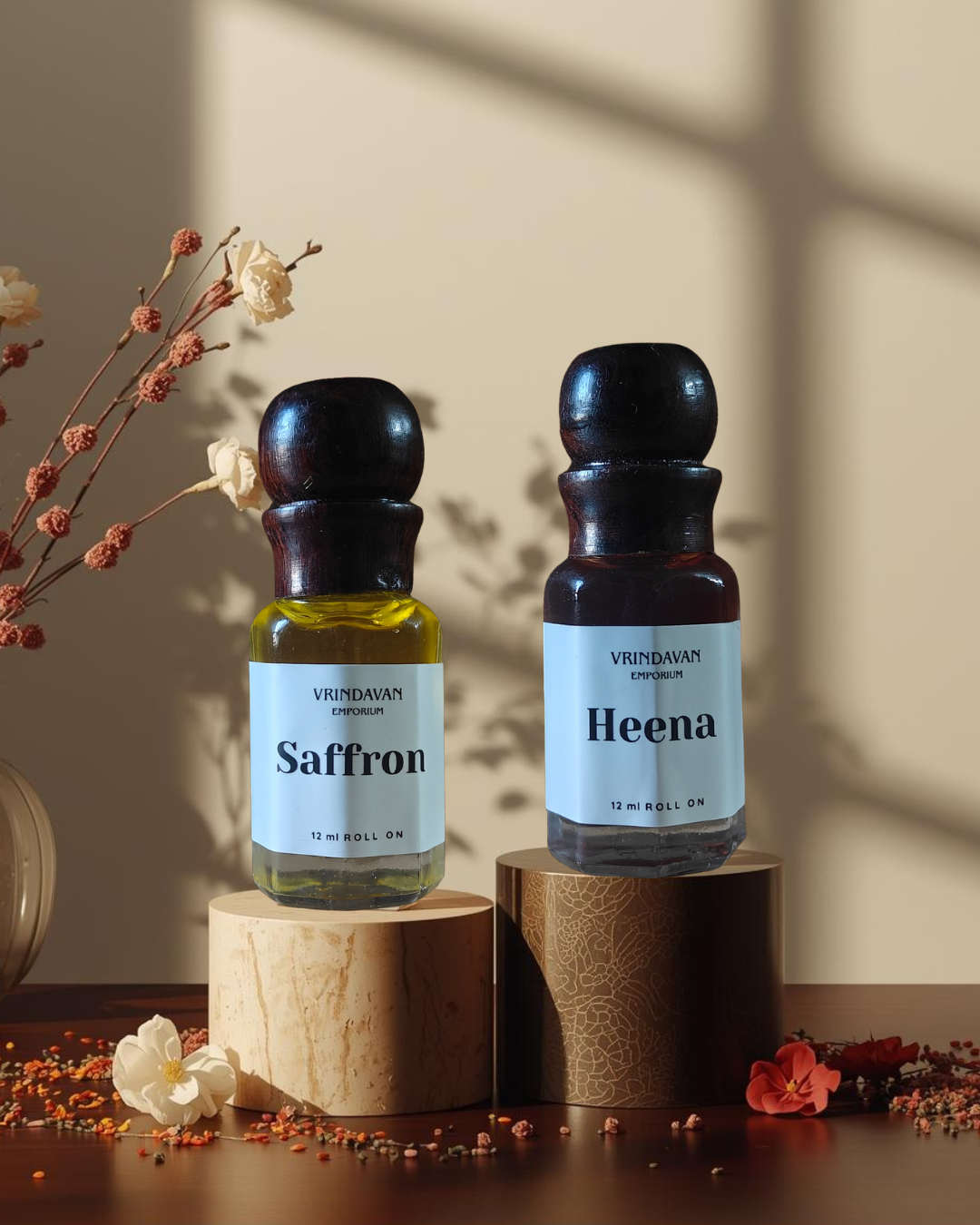 Saffron and Heena Premium Winter Combo Attar – Alcohol Free Long Lasting Seva Attars for Shreeji & Thakurji