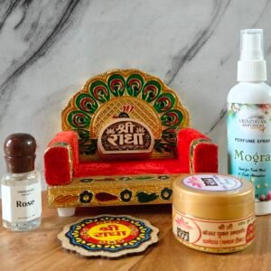 Naam Seva Combo Pack | Attar, Fragrance Spray, Singhasan with Shree Radha Kadamb Naam Seva & FREE Shri Radha MDF Sticker