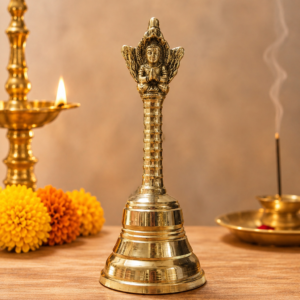 Pure Brass Pooja Bell with Garuda | Hindu Temple Bell for Pooja & Aarti (5.5 inch height)