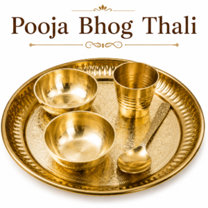 Small Pooja Bhog Thali Set | 6 Inch Pure Brass Pooja Thali with 2 Bowls, Glass & Spoon |
