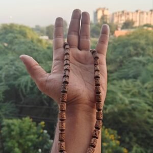 Light brown Handcrafted Radha name beads tulsi kanthi mala 1 round - Thumbnail Image 2