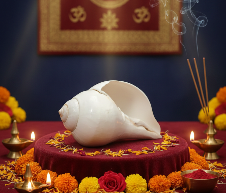 Vamavarti Blowing Shankh (5 Inch) – Natural Left-Turning Conch Shell for Puja, Aarti & Rituals - Image 1