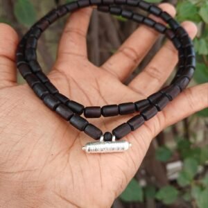 Silver Kavach with Black Long Beads Tulsi Mala 2 round - Thumbnail Image 2