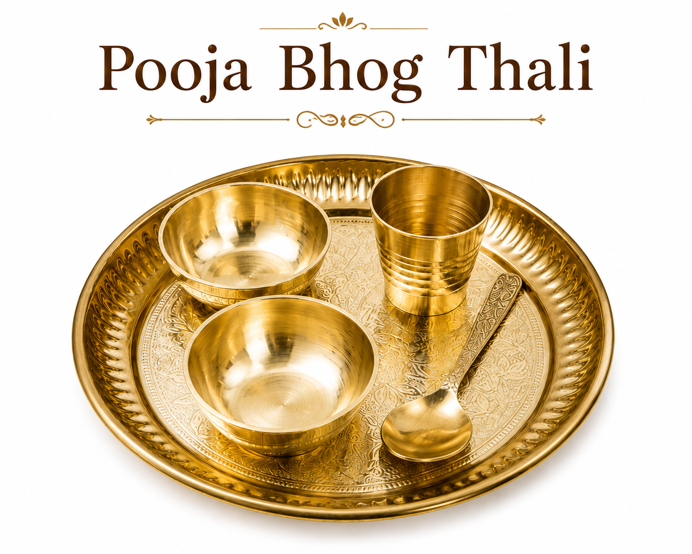 Small Pooja Bhog Thali Set | 6 Inch Pure Brass Pooja Thali with 2 Bowls, Glass & Spoon | - Image 1