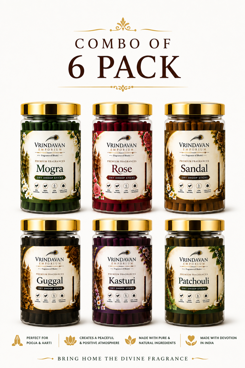Premium Dry Dhoop Sticks Combo – 6 Fragrances - Image 1