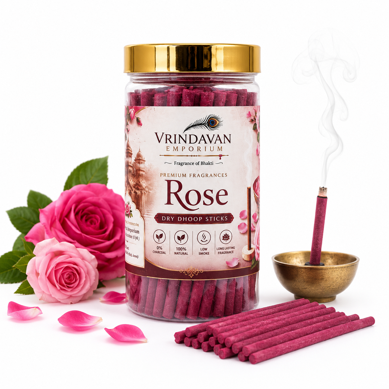 Rose Dry Dhoop Sticks | Premium Floral Fragrance for Pooja, Aarti & Home | 150g - Image 1