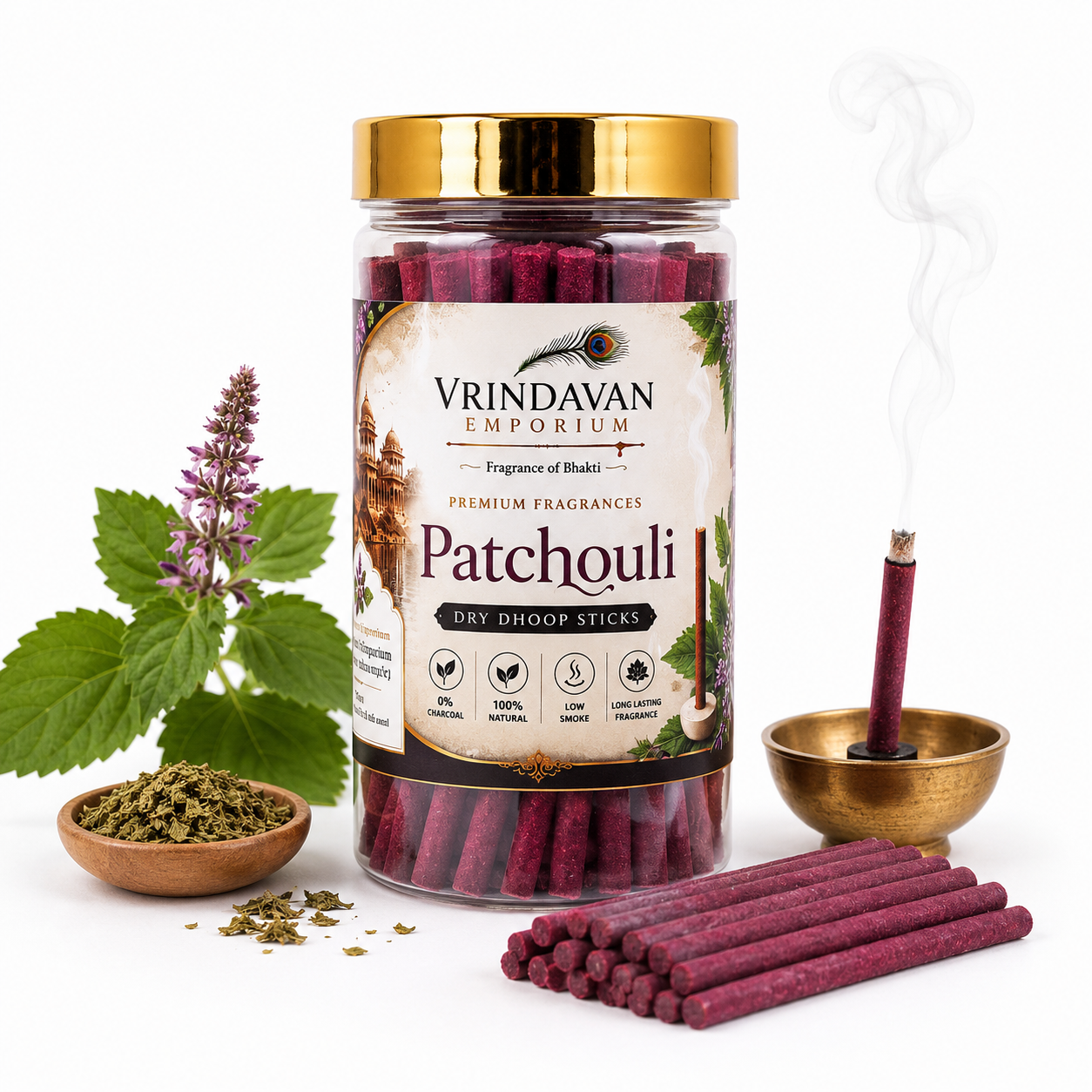 Patchouli Dry Dhoop Sticks | Earthy Natural Fragrance for Pooja, Yoga & Meditation | 150g - Image 1