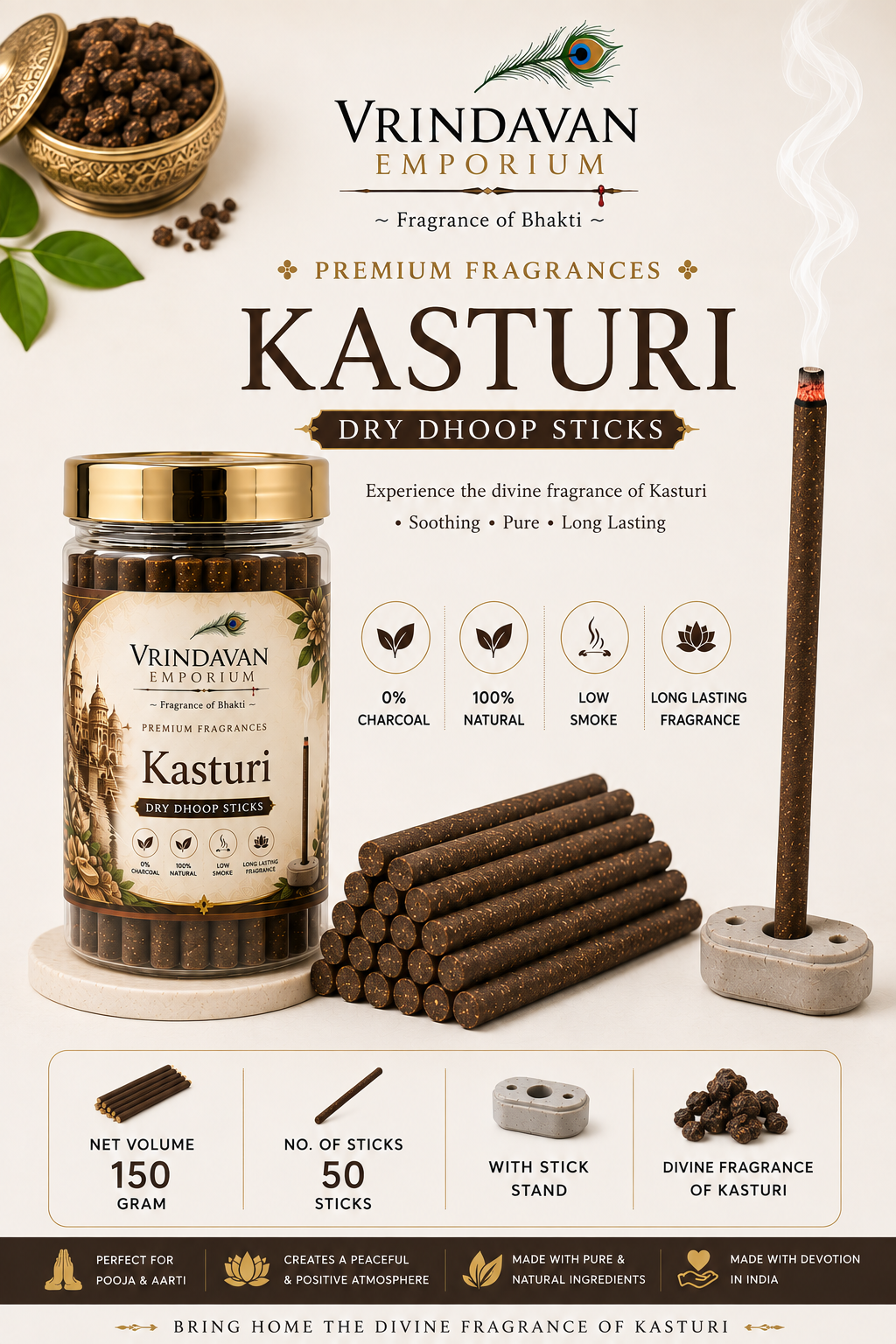 Kasturi Dry Dhoop Sticks | Premium Musk-Inspired Fragrance for Pooja & Meditation | 150g - Image 2