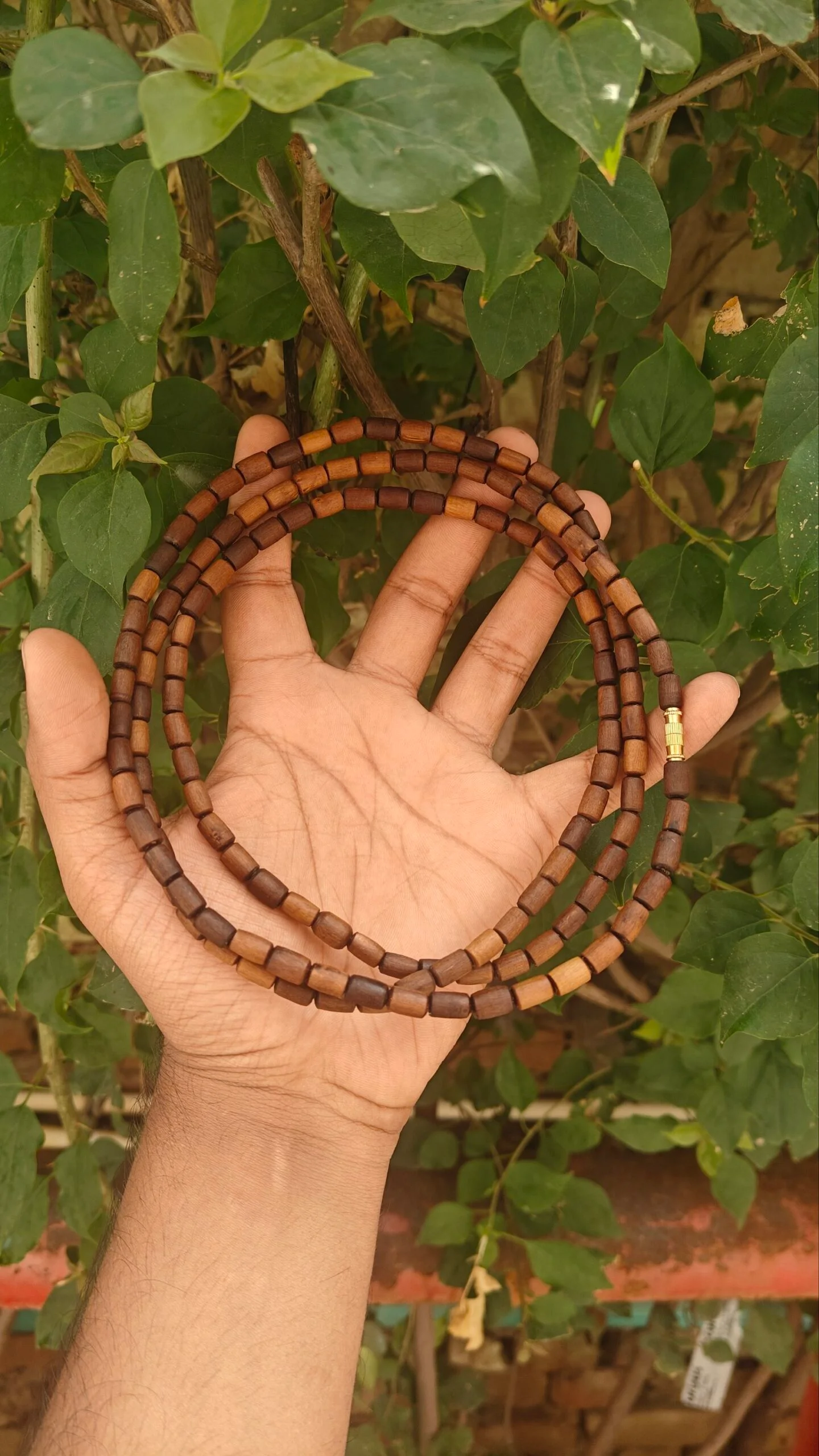 3 Round Brown Tulsi Kanthi Mala ( long beads) - Image 1
