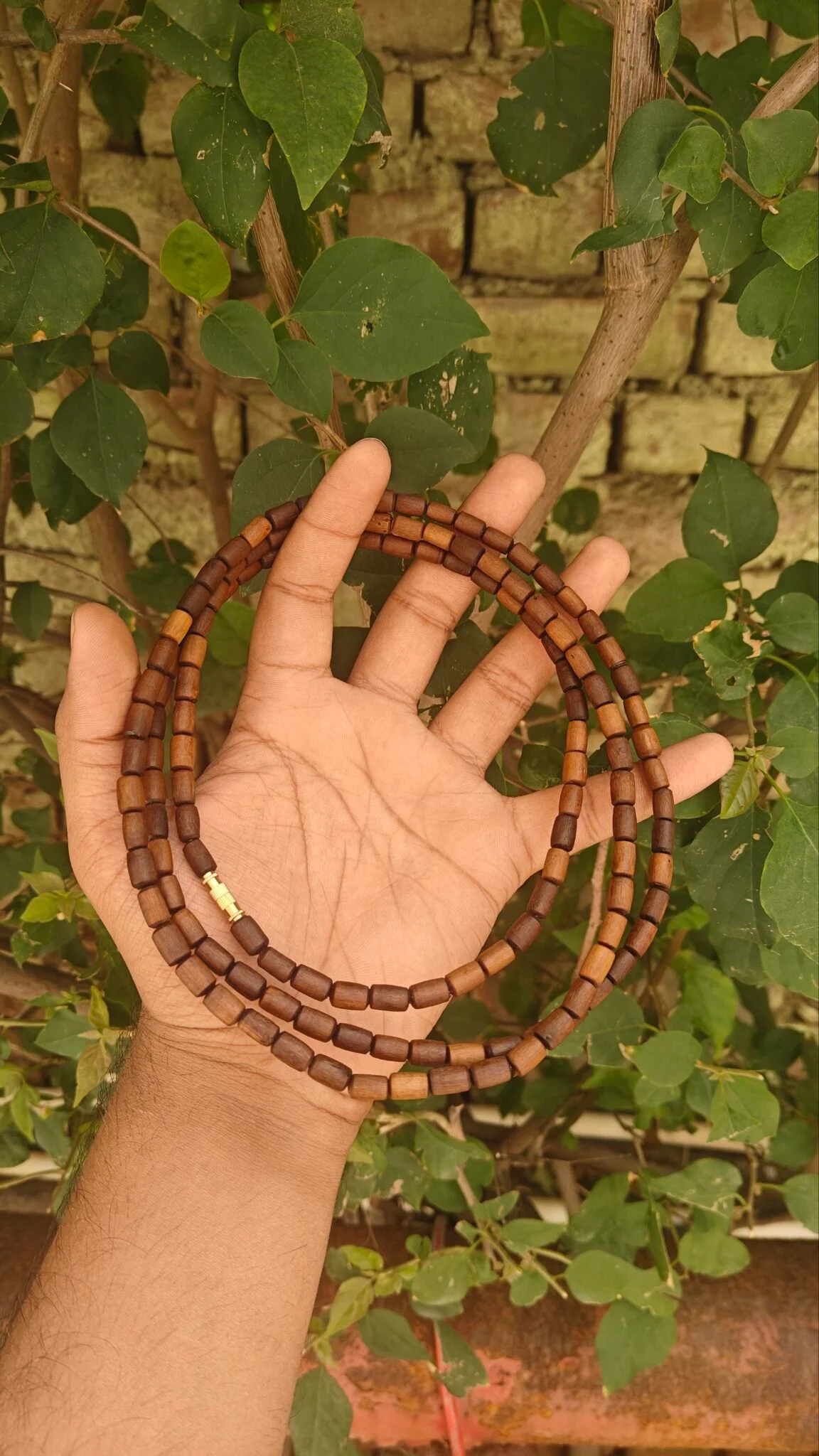 3 Round Brown Tulsi Kanthi Mala ( long beads) - Image 2