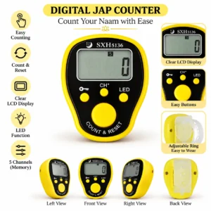50 Lakh Naam Jap Digital Counter | Replaceable Battery | 5 Channel Memory | LED Display | Adjustable Finger Ring