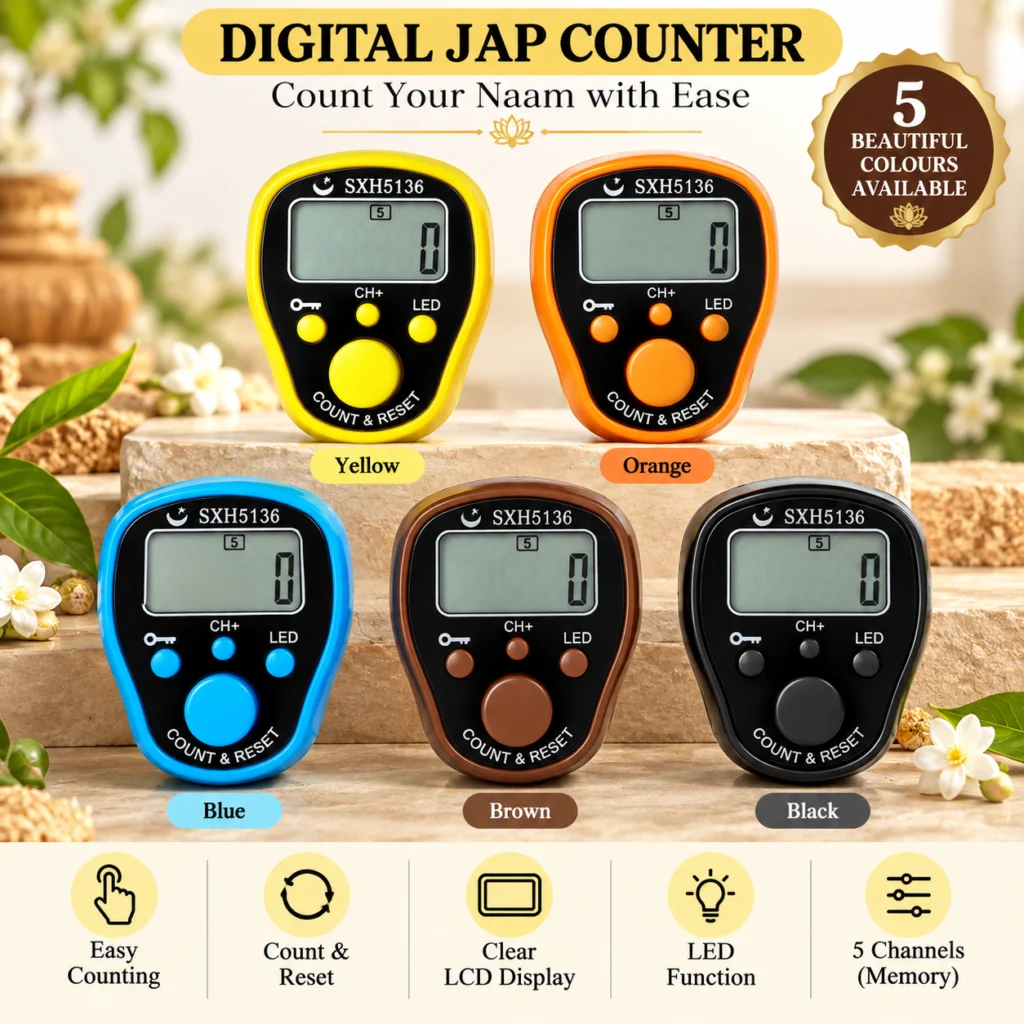 50 Lakh Naam Jap Digital Counter | Replaceable Battery | 5 Channel Memory | LED Display | Adjustable Finger Ring - Image 2