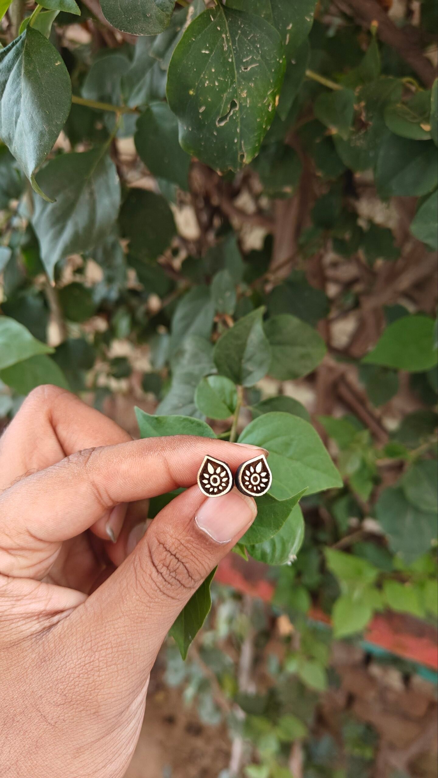 Pure Tulsi Tilak Design Earrings | Handcrafted Tulsi Studs - Image 1