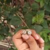 Pure Tulsi Floral Design Earrings | Handcrafted Round Tulsi Studs - Thumbnail Image 1