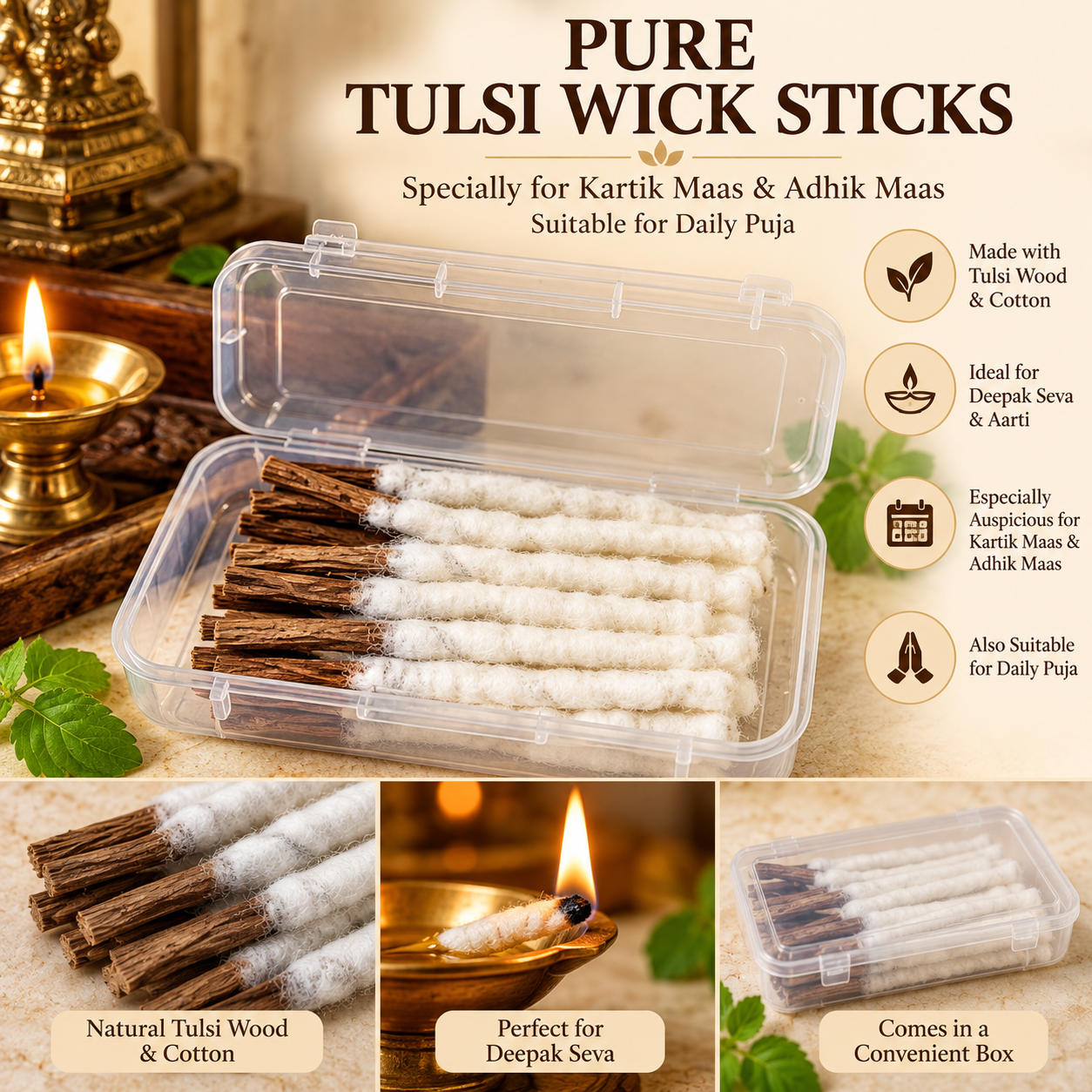 Pure Tulsi Wood Wick Sticks | Traditional Puja & Deepak Seva Wicks (Pack of 36 sticks) - Image 2
