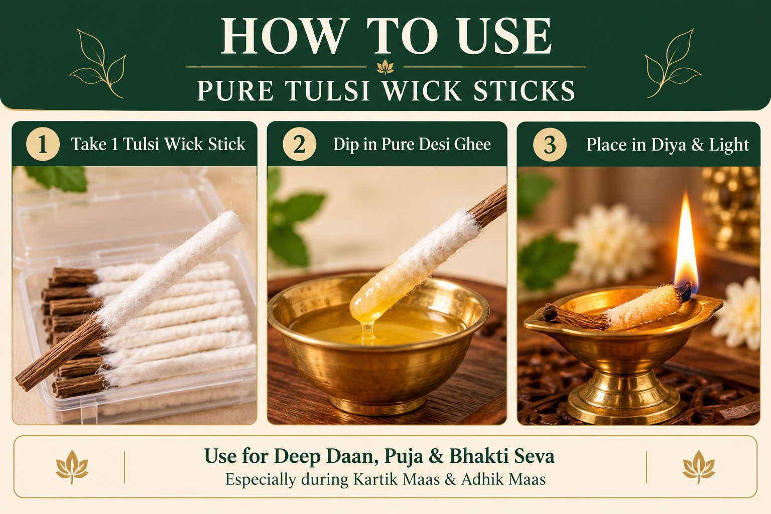 Pure Tulsi Wood Wick Sticks | Traditional Puja & Deepak Seva Wicks (Pack of 36 sticks) - Image 4